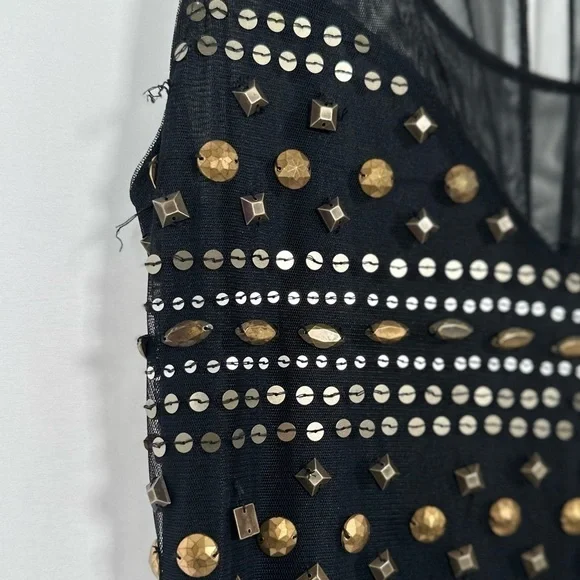 🅽🅴🆆 Badgley Mischka black mesh silver & gold sequin & beads dress, size 10 - Picture 10 of 17